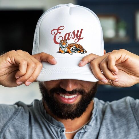 رجعية سهلة Tiger Trucker قبعة للرجال والنساء مضحك اقتباس الرغوة الجبهة الكلاسيكية 5 لوحة الشبكة Snapback in Kuwait