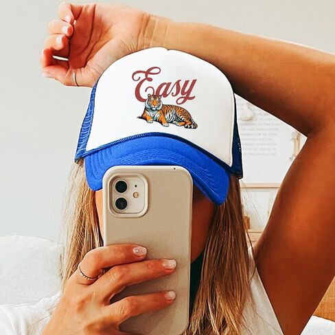 رجعية سهلة Tiger Trucker قبعة للرجال والنساء مضحك اقتباس الرغوة الجبهة الكلاسيكية 5 لوحة الشبكة Snapback in Kuwait