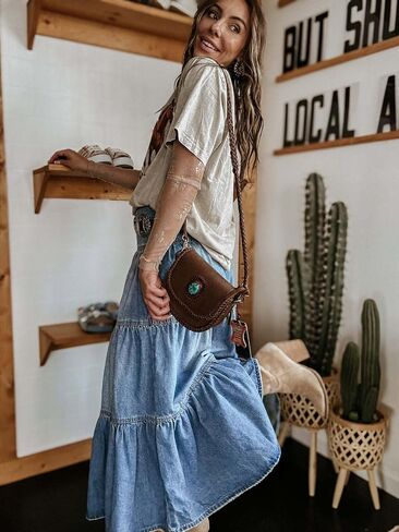 utcoco Women's High Waist Long Denim Skirt Button-Fly Tiered Ruffle Swing A-Line Jean Maxi Skirt with Pockets in Saudi Arabia