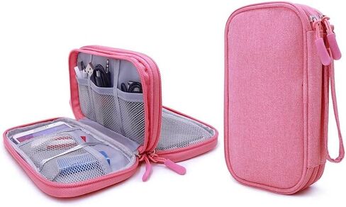 Diabetic Supplies Travel Case Organizer for Test Strips, Lancets, Needles, Lancing Device, Glucose Meter, Alcohol Wipes, Insulin Pens, Syringes, Diabetes Testing Kit Storage Bag (Pink) in Kuwait