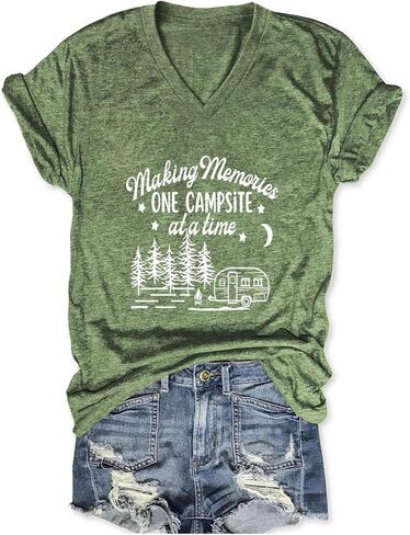 Camping Shirts for Women, Making Memories One Campsite at A Time Shirt, Cute Novetly Graphic Short Sleeve TopTees in Saudi Arabia