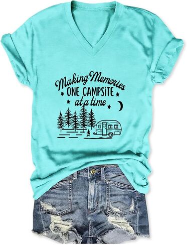 Camping Shirts for Women, Making Memories One Campsite at A Time Shirt, Cute Novetly Graphic Short Sleeve TopTees in Saudi Arabia