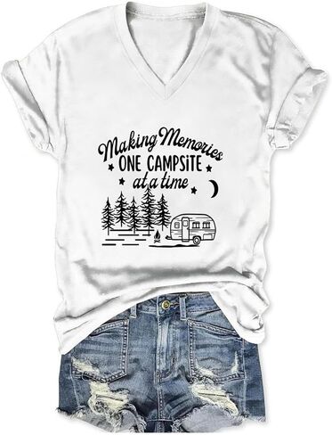Camping Shirts for Women, Making Memories One Campsite at A Time Shirt, Cute Novetly Graphic Short Sleeve TopTees in Saudi Arabia
