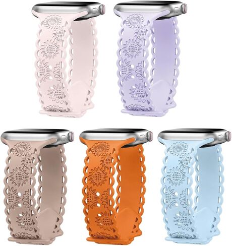 5 حزمة ناعم ناعم السيليكون - شريط حزام رياضي للتنفس متوافق مع Apple Watch Ultra 2 & Ultra Band 49mm 45mm 44mm 42mm 41mm 40mm 38mm للرجال للنساء من أجل Ultra 2 Iwatch Series 9 8 7 6 SE 5 4 3 3 3 3 3 3 in Kuwait