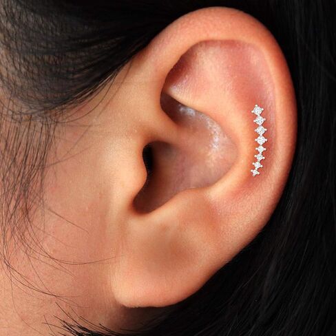 Diamond Ear متسلق 14 كيلو أبيض قطعة واحدة ، 0.20 قيراط تخرج زاحف الأذن الماس ، قرط الحلزون للنساء in Kuwait