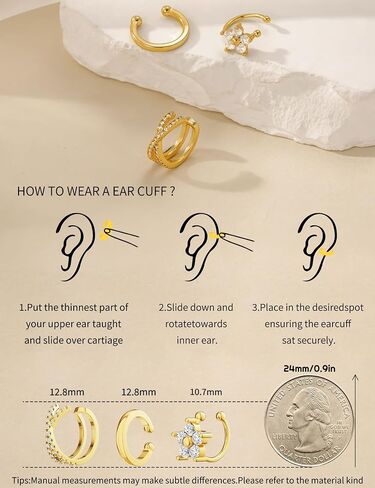 3Pcs Ear Cuffs Non Piercing for Women - Trendy 14K Gold Plated Cuffs Earrings with Cubic Zirconia - Dainty Cartilage Earring Jewelry in Saudi Arabia
