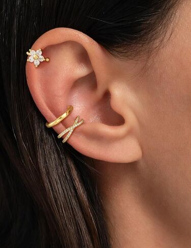 3Pcs Ear Cuffs Non Piercing for Women - Trendy 14K Gold Plated Cuffs Earrings with Cubic Zirconia - Dainty Cartilage Earring Jewelry in Saudi Arabia
