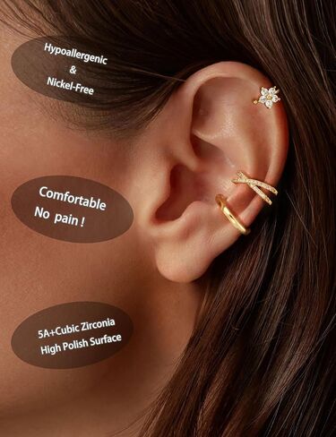 3Pcs Ear Cuffs Non Piercing for Women - Trendy 14K Gold Plated Cuffs Earrings with Cubic Zirconia - Dainty Cartilage Earring Jewelry in Saudi Arabia