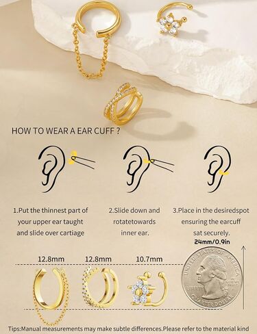 3Pcs Ear Cuffs Non Piercing for Women - Trendy 14K Gold Plated Cuffs Earrings with Cubic Zirconia - Dainty Cartilage Earring Jewelry in Saudi Arabia