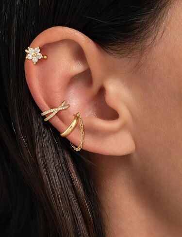 3Pcs Ear Cuffs Non Piercing for Women - Trendy 14K Gold Plated Cuffs Earrings with Cubic Zirconia - Dainty Cartilage Earring Jewelry in Saudi Arabia