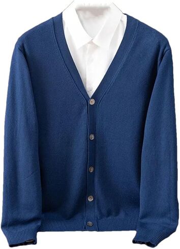 Men's Cashmere Cardigan Large Size Knitted V-Neck Warm Wool Woolen Sweater in Kuwait