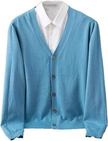 Men's Cashmere Cardigan Large Size Knitted V-Neck Warm Wool Woolen Sweater in Kuwait
