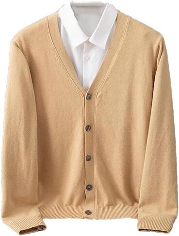 Men's Cashmere Cardigan Large Size Knitted V-Neck Warm Wool Woolen Sweater in Kuwait