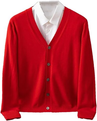 Men's Cashmere Cardigan Large Size Knitted V-Neck Warm Wool Woolen Sweater in Kuwait