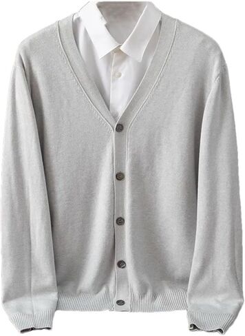 Men's Cashmere Cardigan Large Size Knitted V-Neck Warm Wool Woolen Sweater in Kuwait