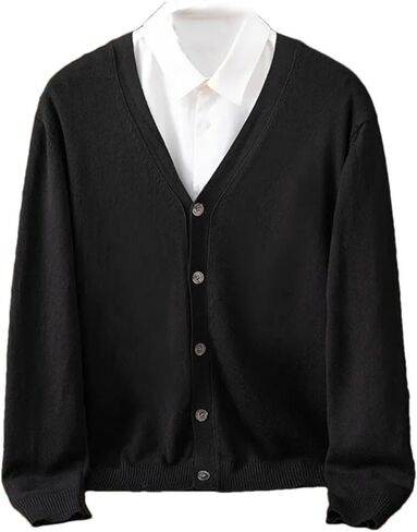 Men's Cashmere Cardigan Large Size Knitted V-Neck Warm Wool Woolen Sweater in Kuwait