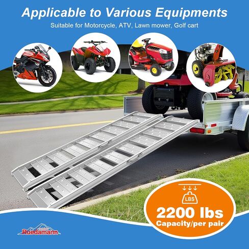 Ruedamann 4Ft Aluminum Loading Ramp 3520 Lbs Capacity, Hook End Car Ramp with Load Straps for ATVs, Motorcycles, Mowers, Carts, Pack of 2 in Saudi Arabia