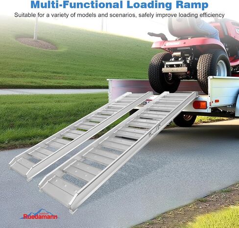 Ruedamann 4Ft Aluminum Loading Ramp 3520 Lbs Capacity, Hook End Car Ramp with Load Straps for ATVs, Motorcycles, Mowers, Carts, Pack of 2 in Saudi Arabia