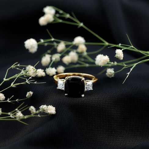 Certified Lab Grown Black Diamond Ring with Moissanite, AAAA Quality, Past Present Future Engagement Ring - Ready To Gift in Kuwait