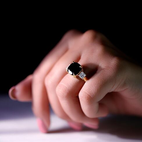 Certified Lab Grown Black Diamond Ring with Moissanite, AAAA Quality, Past Present Future Engagement Ring - Ready To Gift in Kuwait