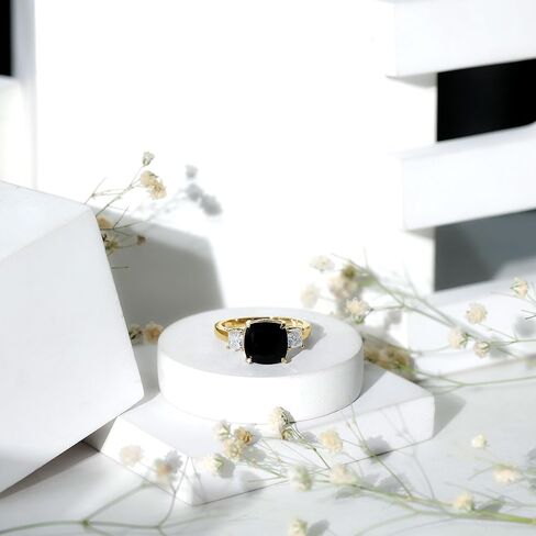 Certified Lab Grown Black Diamond Ring with Moissanite, AAAA Quality, Past Present Future Engagement Ring - Ready To Gift in Kuwait