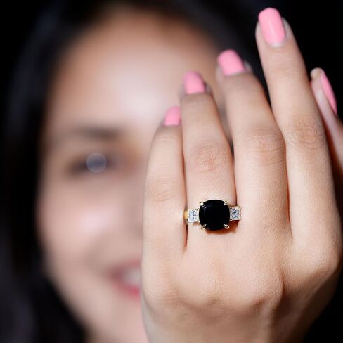 Certified Lab Grown Black Diamond Ring with Moissanite, AAAA Quality, Past Present Future Engagement Ring - Ready To Gift in Kuwait
