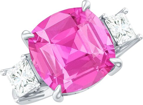 Lab Grown Pink Sapphire Past Present Future Ring with Moissanite, 3 Stone Ring, Certified 12 mm Cushion Cut, Aaaa Quality in Saudi Arabia