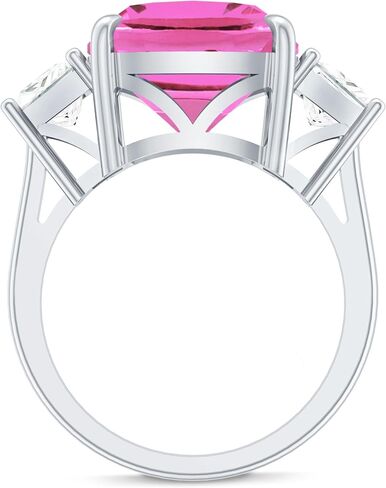 Lab Grown Pink Sapphire Past Present Future Ring with Moissanite, 3 Stone Ring, Certified 12 mm Cushion Cut, Aaaa Quality in Saudi Arabia