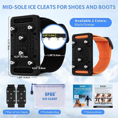 Sfee Ice Cleats Crampons, Easily Rotate Ice Grippers Ice Cleats for Shoes and Boots with Tungsten Studs Shoe Spikes in Kuwait