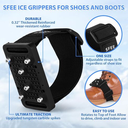 Sfee Ice Cleats Crampons, Easily Rotate Ice Grippers Ice Cleats for Shoes and Boots with Tungsten Studs Shoe Spikes in Kuwait