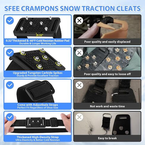 Sfee Ice Cleats Crampons, Easily Rotate Ice Grippers Ice Cleats for Shoes and Boots with Tungsten Studs Shoe Spikes in Kuwait