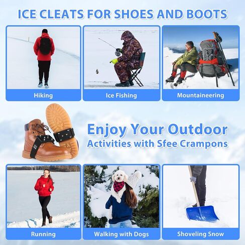 Sfee Ice Cleats Crampons, Easily Rotate Ice Grippers Ice Cleats for Shoes and Boots with Tungsten Studs Shoe Spikes in Kuwait