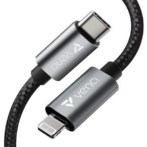 VENA USB C to Lightning Cable - 6 Inch (2 Pack), (Apple MFI Certified) 18W Fast Charge Power Delivery Nylon Braided Apple Charger Compatible with iPhone 13 12/12 Mini/12 Pro/11 Pro Max/X/XS/XR/iPad