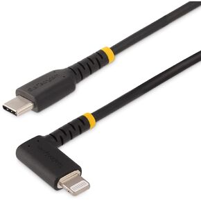 StarTech.com 3ft (1m) Durable USB-C to Lightning Cable - Right-Angled Heavy Duty USB Type-C to Lightning Charging/Sync Cord - Apple MFi Certified - Rugged iPhone Lightning Cable (RUSB2CLTMM1MR)