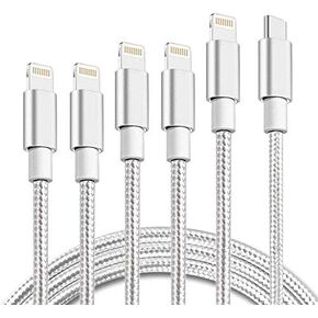 كابل شاحن iPhone USB C إلى Lightning معتمد من MFi من Sharllen، 5 حزم 3 أقدام/6 أقدام/10 أقدام، توصيل سريع للطاقة، مزامنة بيانات من النايلون المضفر من النوع C إلى سلك iPhone متوافق مع iPhone 12/11/XS/XR/X/8/iOS فضي in Kuwait