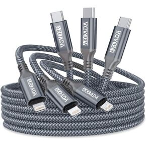 AkoaDa USB C to Lightning Cable 10ft, Nylon Braided Type C iPhone Fast Charging Cable for iPhone 12/12 Pro/11 Pro Max/X/XS/XR/8/8 Plus,iPad and More,Supports Power Delivery (Grey) in Kuwait