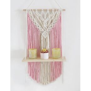 Macrame Hanging Shelf Grey Floating Shelves Rope Shelf for Wall Hanging Plants Grey Boho Decor for Bedroom Living Room, Gift for Housewarming, 1 Tier