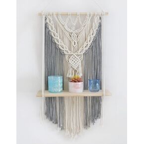 رف معلق من Macrame، أرفف عائمة سوداء، رف حبل للنباتات المعلقة على الحائط، ديكور بوهو لغرفة النوم وغرفة المعيشة، هدية للتدفئة المنزلية، طبقة واحدة in Kuwait