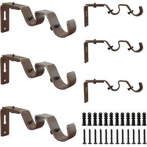Double Curtain Rod Bracket Heavy Duty Curtain Rod Brackets, 3 Pcs Adjustable Double Rod Holders for 3/4 and 5/8 Inch Rod(Black)