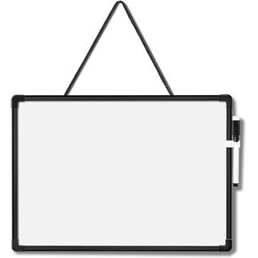 Double-Sided Small White Board Dry Erase, 11" x 7" Mini Hanging Dry Erase Board for Wall, Black Frame Whiteboard for Home School Office