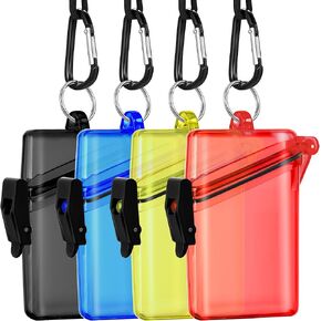 4 Pack Waterproof ID Card Badge Holder Case Multicolour ID Holder Waterproof Card Holder for Swimming with Lanyard and Keychain for Id Badges Credit Cards Keys Coin Locker Dry Box, 4 Colors