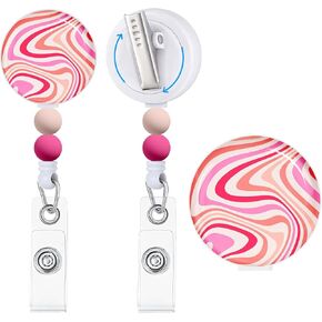 Gctriki Cute Badge Reels Retractable with Beads, Fun I Don't Know I Just Work Here Badge Reel Retractable with Alligator Clip, Nursing Teachers Id Badge Holders Retractable Keychain Name Badge Clip