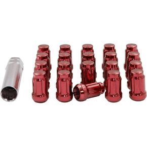 Wheel Accessories Parts Set of 20 1.38in Long Car Small Diameter Lug Nut Closed End Bulge Acorn 6 Spline with Key (20, M12x1.25, Red) Aftermarket Lug Nuts, fits Infiniti, Nissan, Subaru, Toyota