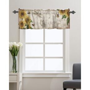 Kitchen Valance Windows Rod Pocket Curtain Valances Spring Sunflower Dragonfly Retro Newspaper Privacy Short Curtains Panels Window Treatment Living Room Watercolor Floral Butterfly Bumblebee 54x18in