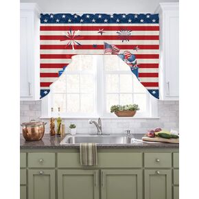Easter Eggs Cute Bunny Swag Valance Kitchen Curtains, Rod Pocket Valance Curtain Panels for Bedroom Living Room Bathroom Cafe Windows, Spring Flower Floral Blue Plaid 56''x36''