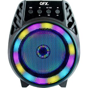 QFX BT-64 TWS Bluetooth Rechargeable Portable Speaker with 4" Woofer LED Party Lights, Microphone Input, AUX Input, USB Port, TF Card Slot, Black