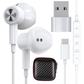 USB C Headphones Magnetic Earbuds in-Ear Wired Earphone + Type C to A Adapter for iPhone 15 Pro iPad 10 Samsung A53 A54 S24 S23 FE S22 S21 S20 Galaxy Z Flip Pixel 8 7 6 6a Computer Laptop Desktop Zoom