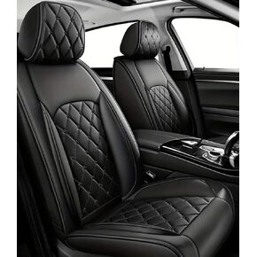 2 Front seat Breathable Waterproof Non-Slip Leather Universal Fit Car Seat Protectors Cushion for Sedan SUV Pickup Truck (Black, Front seat 2pcs)