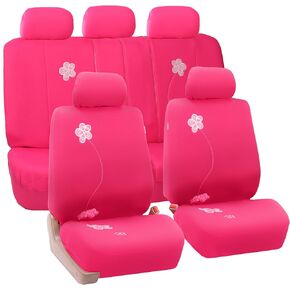 TLH Floral Automotive Seat Covers Full Set, Airbag Compatible Split Bench, Pink Color Car Accessories for Women Universal Fit for Cars, Auto, Trucks, SUV