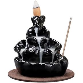 Black Ceramic Incense Incense Burner, Incense Burner Ornament, Handmade Backflow Incense Holder for Zen Decor,Incense and Incense Holders,Waterfall Incense Burner,Home Fragrance